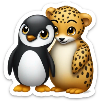 A very small cheetah being hugged by a penguin sticker