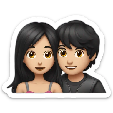 girl with black long hair and boy with black hair kissing sticker
