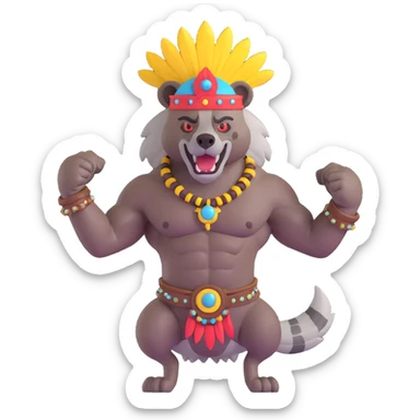 A native strong buff hyena with war bonnet flexing posing full body  sticker