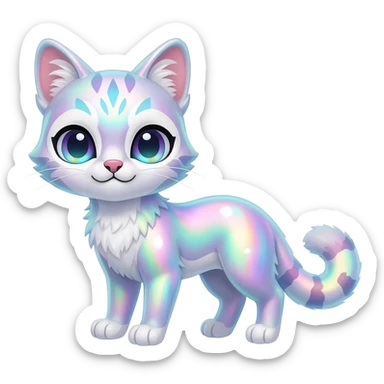 iridescent pastel white glorious divine exotic cute cool beautiful shiny beautiful fantasy-caracal-civet-genet-sergal-vernid-Cacomistle-oncilla-animal-Fakémon-hybrid-fursona (full body) sticker