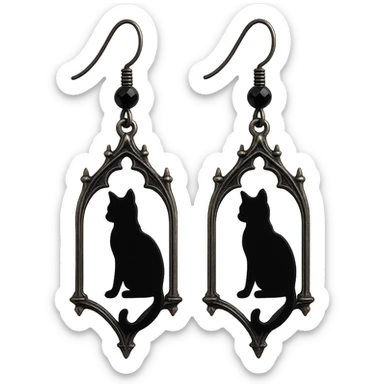 goth earrings, black cat silhouette, mysterious gothic style sticker