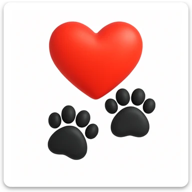 Make it microsoft style 3d fluent emojis: Stack the two black puppy paws vertically, keep the heart and original style sticker