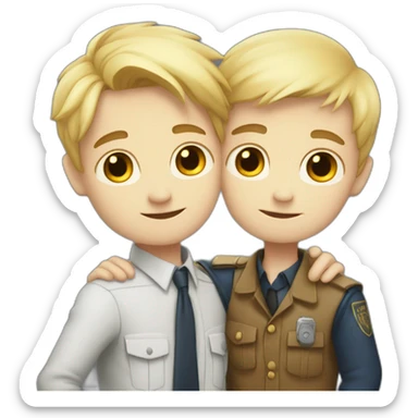 Two Boy detectives hug one blond with white skin and one African  black sticker