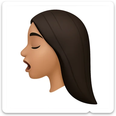 Create a side view (profile) of this woman's head in the normal iPhone emoji style, with closed eyes and an open mouth, smooth shading, no outlines, and long dark hair. This is variant 3. The style should closely resemble the iPhone emoji style with smooth shading and no outlines. sticker