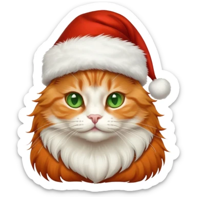 Orange long hair cat wearing a Santa hat sticker