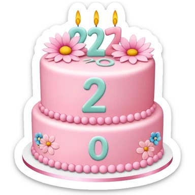 make a floral pastel(more pink) cake that is aesthetic with the number 2 and 0 on it sticker