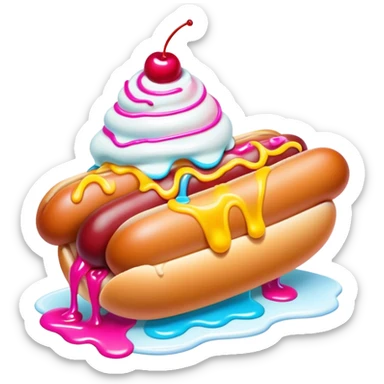 Melting neon ice cream hot dog sundae sticker