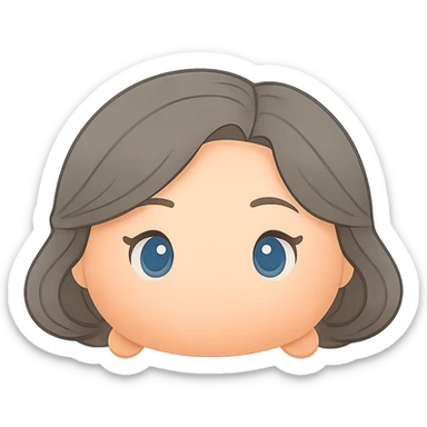 Remove the white border, keep plush tsum tsum style with blue eyes, grey 1940s bob hair, no body, no mouth, and no background. Preserve the plush tsum tsum look and isolate the subject with transparent background. sticker