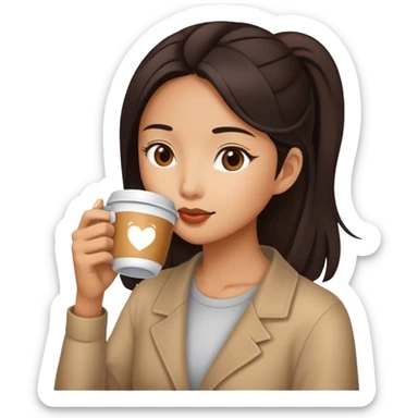 asian girl drinking coffee sticker