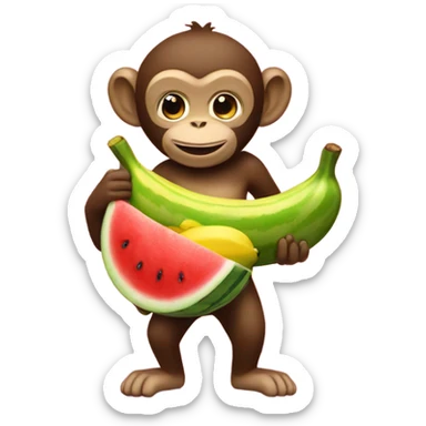 Monkey holding a banana and watermelon  sticker