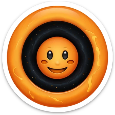 make a blackhole, accretion disk and all, with an orange smiley face, black head, orange ring, orange eyes, orange mouth, no other details sticker
