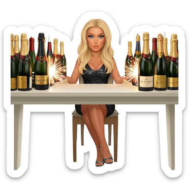 a table with dozens of magnum bottles, sparklers, and Paris Hilton sticker