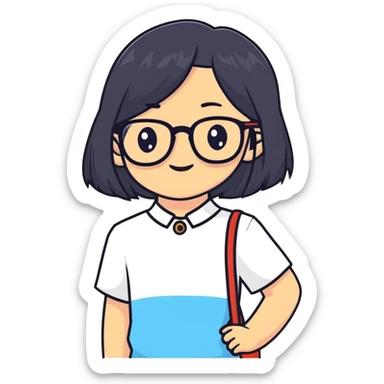 young Vietnamese girl with shoulder-length black hair and glasses sticker