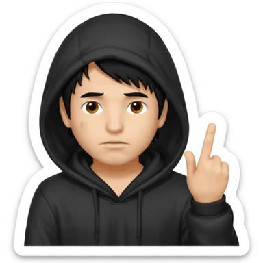 Moreno greñudo con capucha cuba la cara para el dedo del medio hombre pelo negro sticker