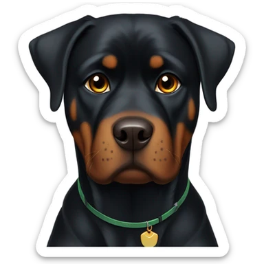 adult rottweiler male with brown eyes. dark green collar sticker