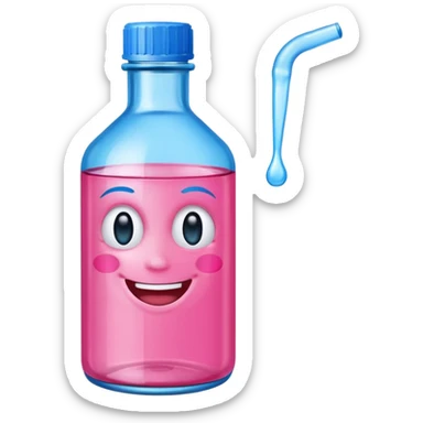 Smiling winking oil bottle pink blue top  sticker