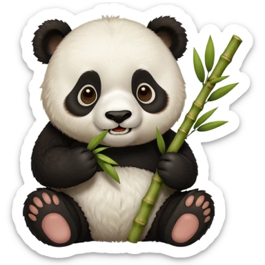 Tatlı Kahverengi ve beyaz renginde panda elinde bambu olsun tam ısırıcakken olsun sticker