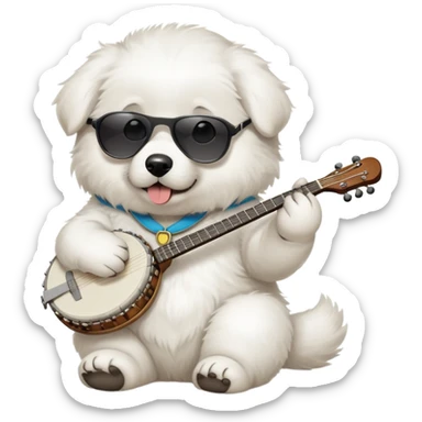 Great Pyrenees puppy with sunglasses playing banjo  sticker