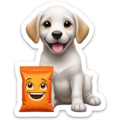 happy puppy wit a cheeto bag sticker