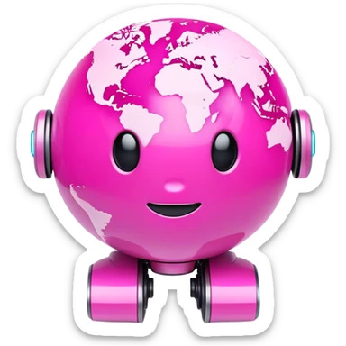 pink 3d robotic earth  sticker