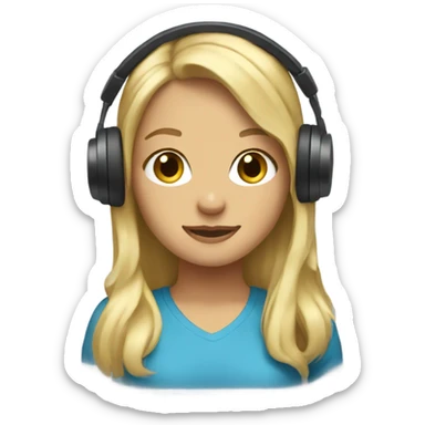 A blonde-haired girl with headphones on her head sticker