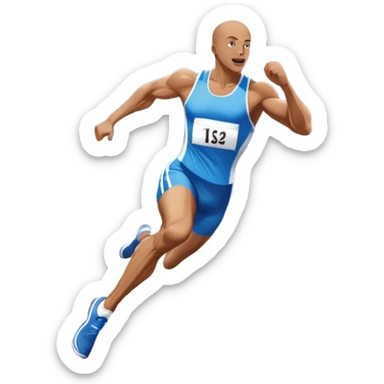 An icon showing a large stadium filled with cheering fans and bright lights In the background. The sky is clear and blue. a running track with lanes marked in white. A sprinter in mid-stride pushes forward, muscles tense.Transparent background emphasizes the speed and energy of running. sticker