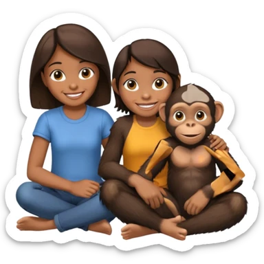 un chiomapnze sentado en el suelo al lado de una chica sticker