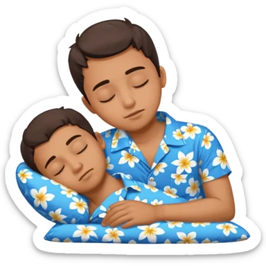 Boy wearing blue Hawaiian shirt sleeping sticker
