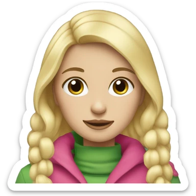 Girl who is wearing pink winter clothes with blonde hair and white skin and green eyes sticker