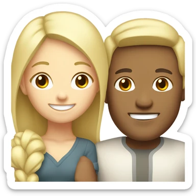 smiling blonde girl with Asian man sticker
