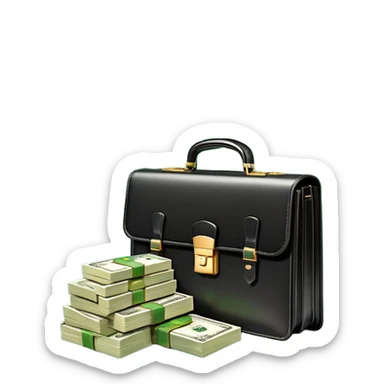 An icon showing a briefcase, a stack of money, and a graph with upward growth, representing business and entrepreneurship. The design highlights innovation, investment, and success in the world of startups and corporate ventures. Transparent background emphasizes the dynamic nature of business. sticker
