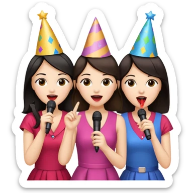 3 amigas en un karaoke cantando todas blancas de piel y con pelo moreno sticker