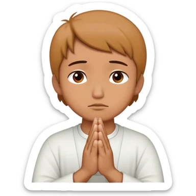Person apologizing with hands together in prayer position, sorry face sticker
