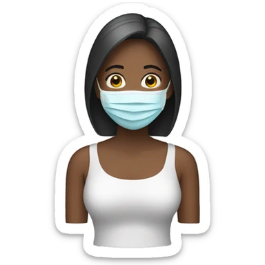 A woman with a face mask sticker
