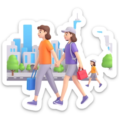 Sister and brother walking in a busy city sticker