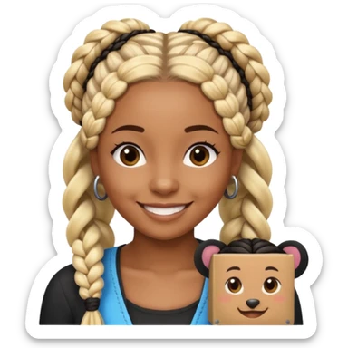 A brown skin woman with skunk type braids (blonde and black box braids)  sticker