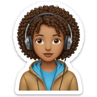curly haired with headphones in and  black girl with sticker