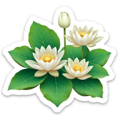 bouquet white Nymphaea lotus,stem, lotus leaf sticker