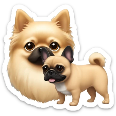 Beige pomeranian with a black french bulldog sticker