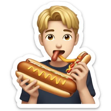 Kpop boy eating a hot dog sticker