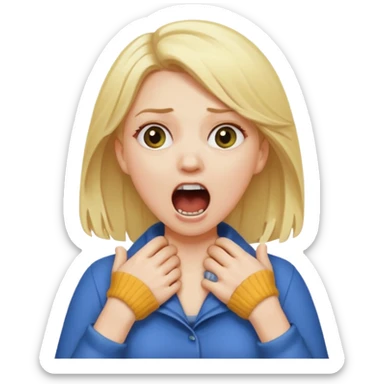 White girl with blonde hair with her hands around her neck screaming sticker