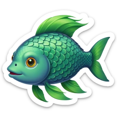 Fish have a long green hair swimming  sticker