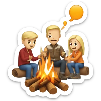 campfire with 3 white people around it sticker