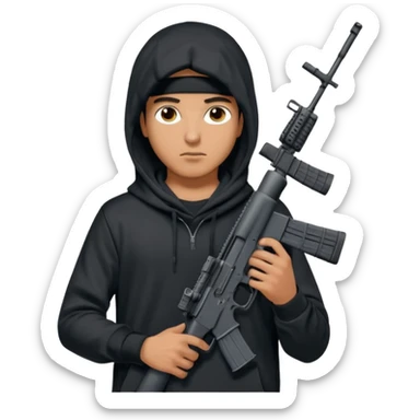 
Fais moi un jeune taliban qui ressemble qui tient une AR15 avec un hoodie a capuche, capuché, avec la cagoule nike therma fit hood sticker