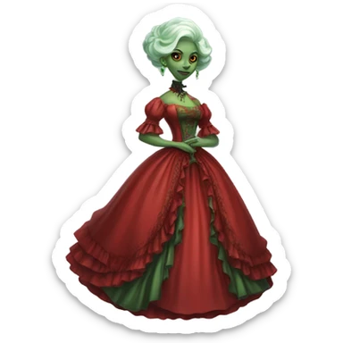 "galora green blonde alien woman" in red Victorian dress elegant, full body sticker