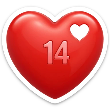 the number "14" in a red heart sticker