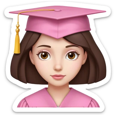 Brunette with a pink graduation cap sticker