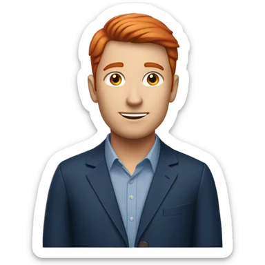 Man with short red hair and oxford blue shirt working in finance sticker