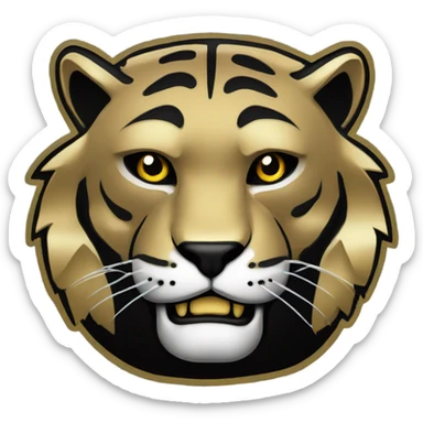 Sabertooth tiger logo black background gold outline  sticker