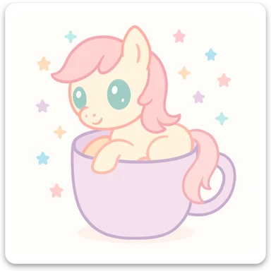a cozy and charming small pony curled up in a coffee mug sticker